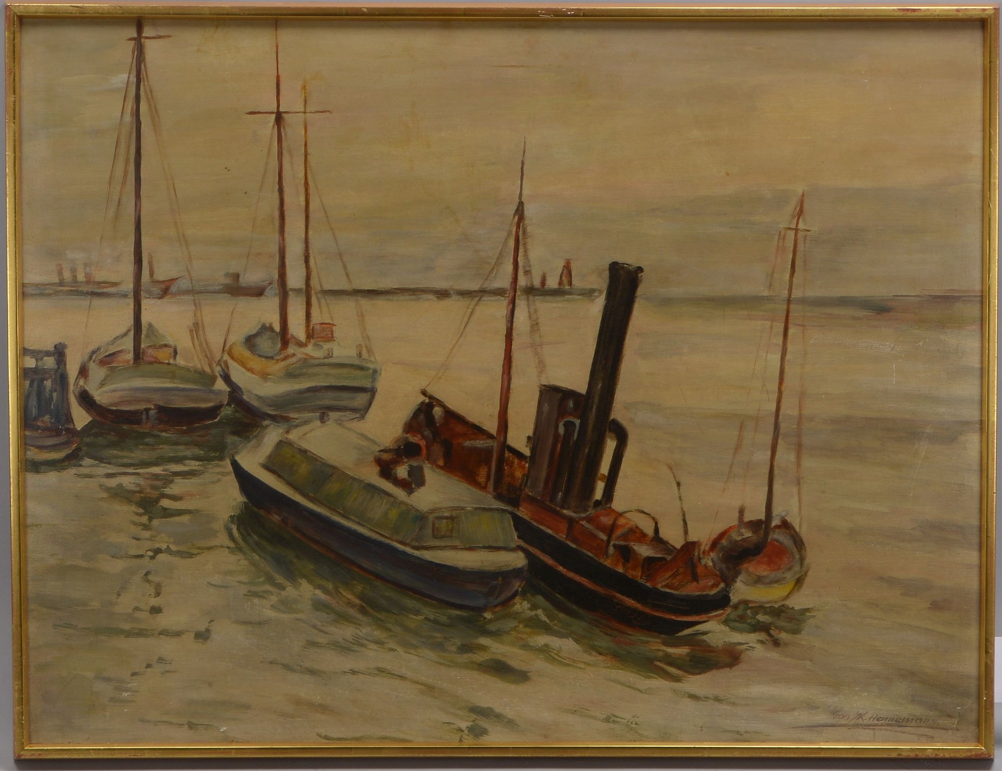 Hennemann, K., 'Boote', Öl auf Holz/gerahmt, unten rechts signiert