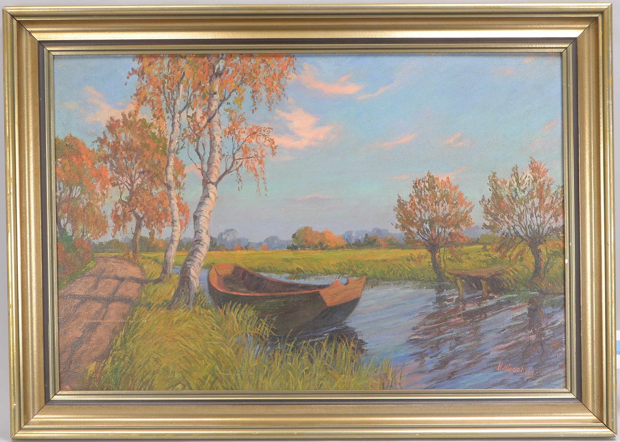 Hindahl, H.(einrich), 'Boot auf dem Fluss', Öl/Hf, unten rechts signiert