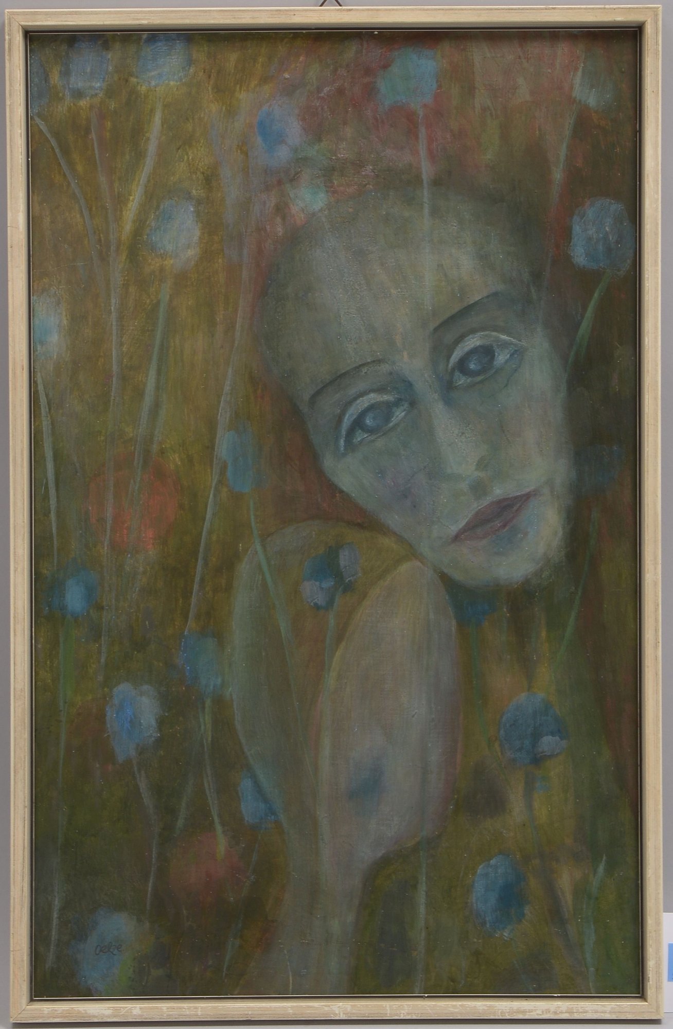 Oelze, Richard , 'Frauenportrait mit Blumen', Öl auf Platte/gerahmt, unten li. sign.
