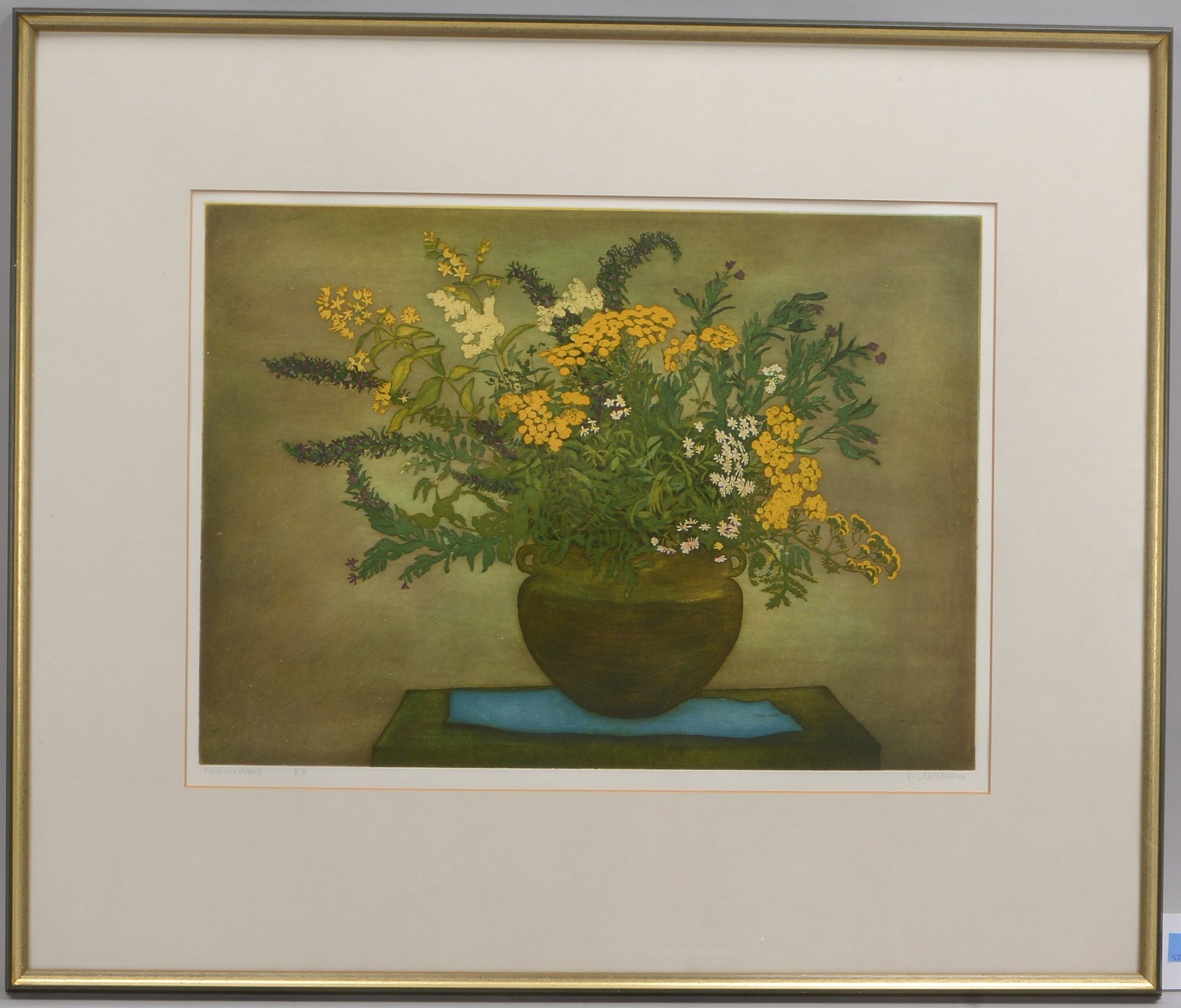 Michelsen, Friederike (Worpswede), 'Feldblumenstrauß', Farbradierung, hier: 'E.A.'/Künstlerexemplar,