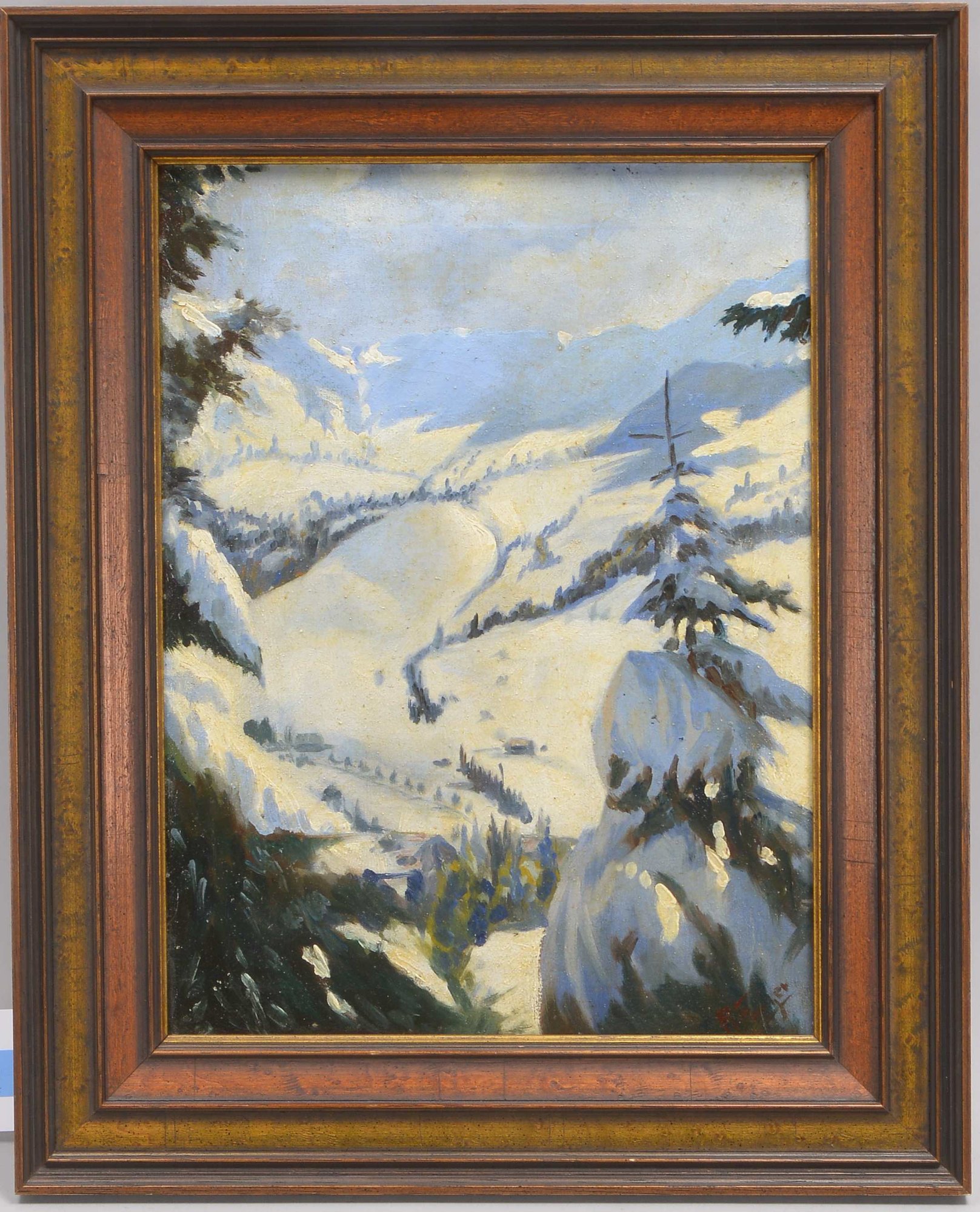 Fischer, Rudolf, 'Oberjoch' (Allgäu) - verschneite Berglandschaft, Öl/Lw, sign.