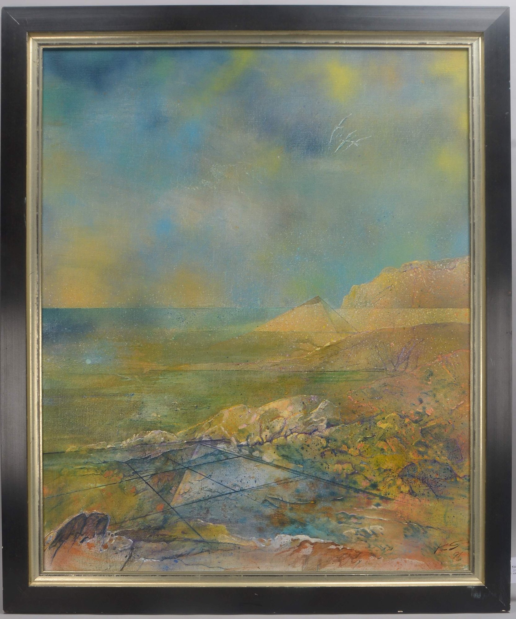 Straubinger, Klaus, 'Landschaft mit Pyramide', Öl/Lw, unten re. monogrammiert