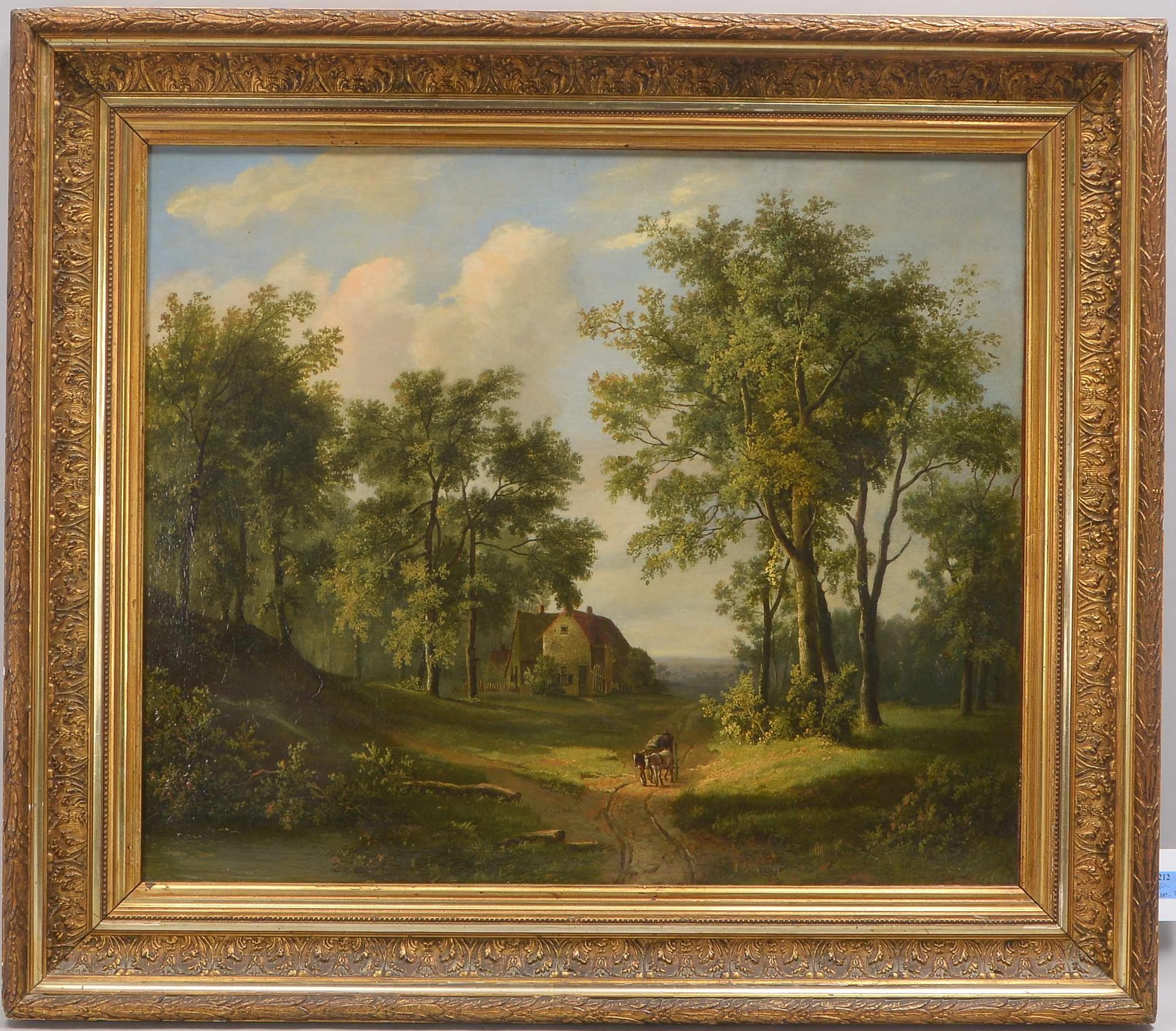 Gemälde, 'Pferdekarren in romantischer Landschaft', Öl/Lw, unsigniert