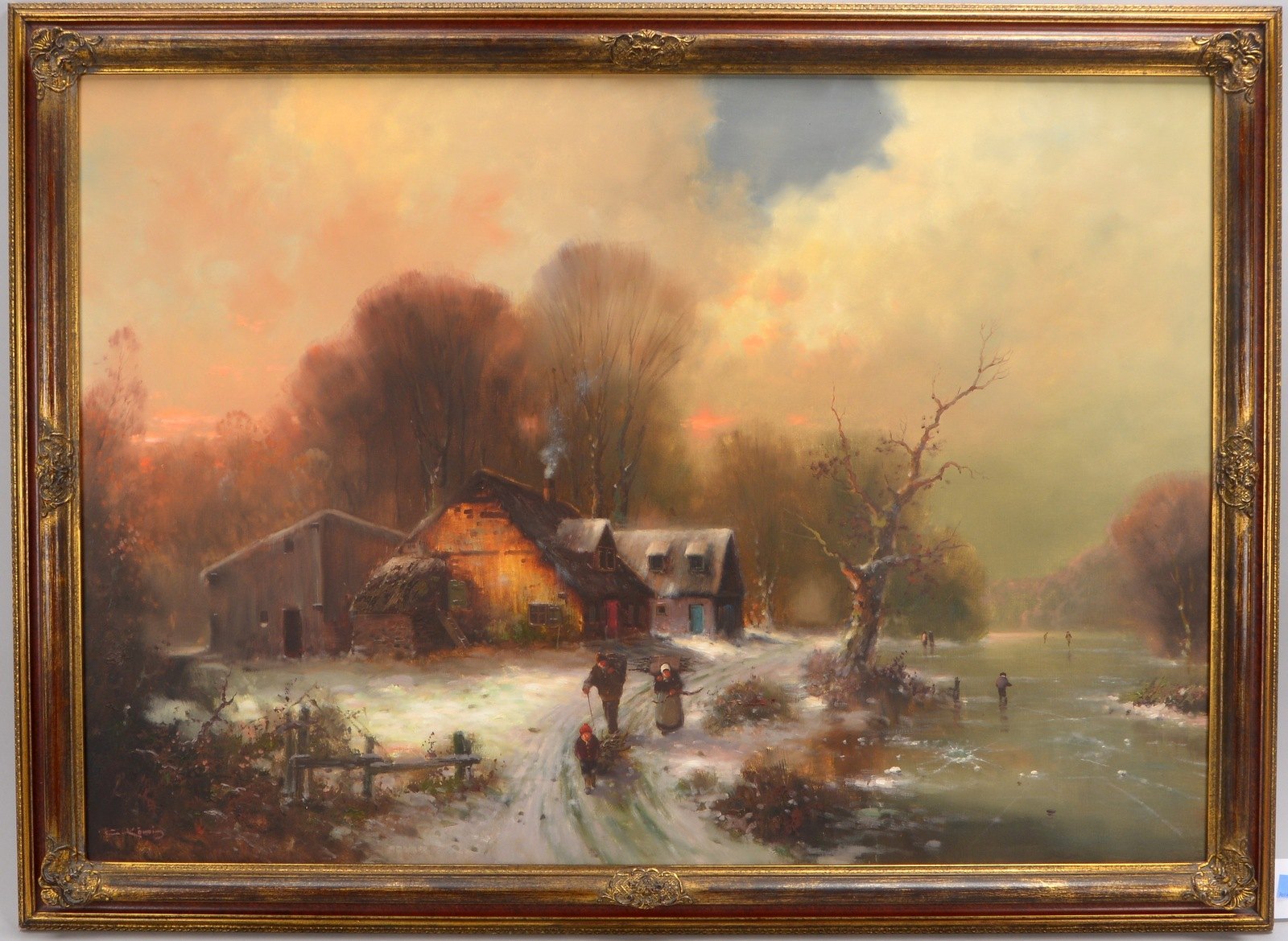 König, G., 'Stimmungsvolle Winterlandschaft mit zugefrorenem See', Öl/Lw