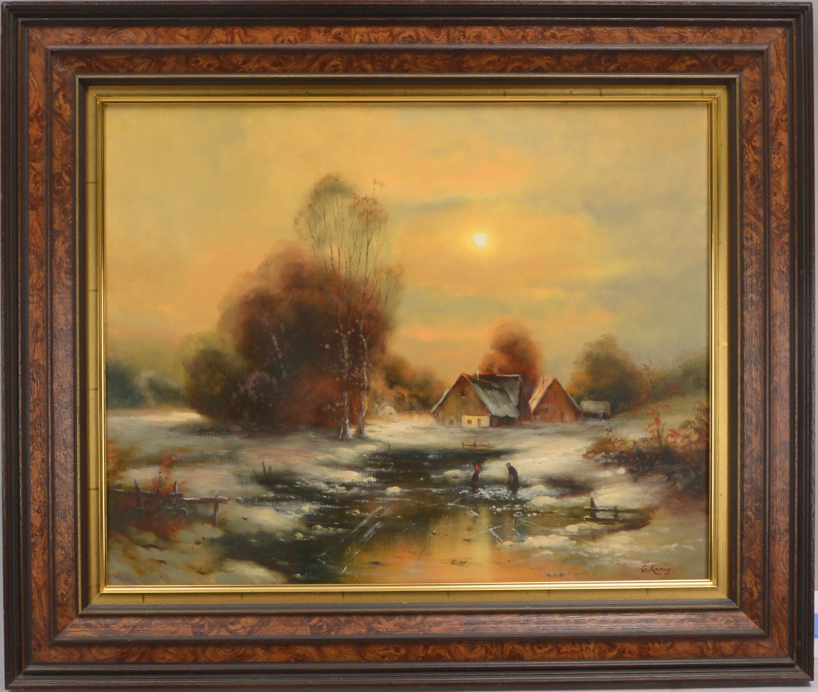 König, G., 'Stimmungsvolle Winterlandschaft mit zugefrorenem See', Öl/Lw
