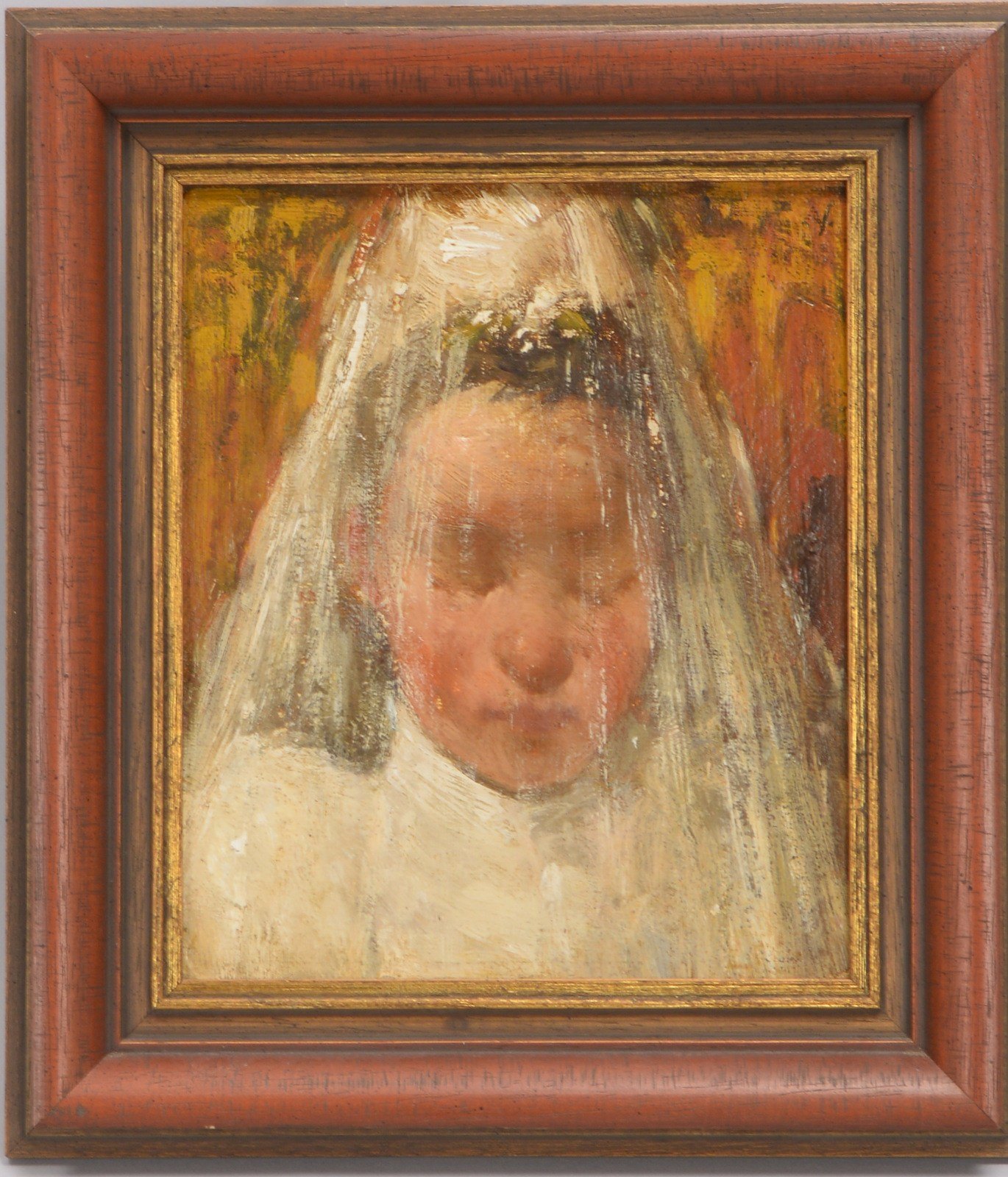 Gemälde, 'Portrait einer jungen Braut', Öl auf Malkarton/gerahmt, oben re. signiert