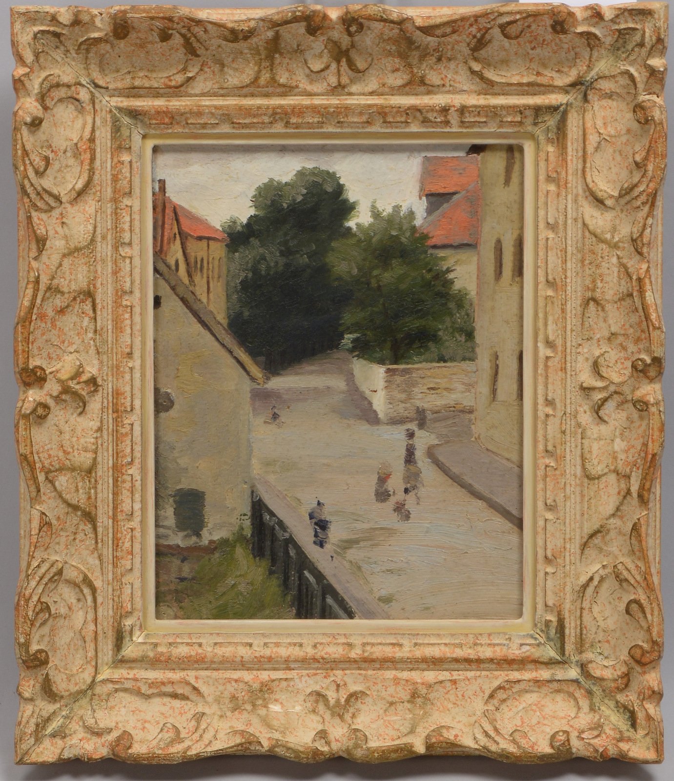 Gemälde, 'Dorfstraße', Öl auf Malkarton, unsigniert; Bildmaße 25 x 20 cm