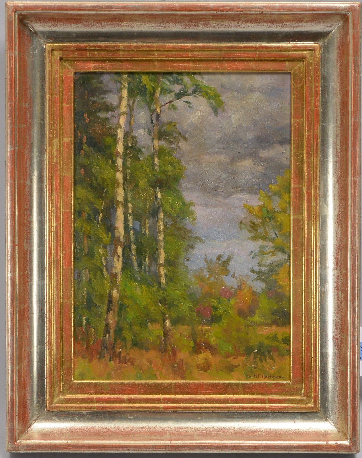 Hartmann, H.F., 'Birkenhain bei Bardowick', Öl auf Malpappe/gerahmt