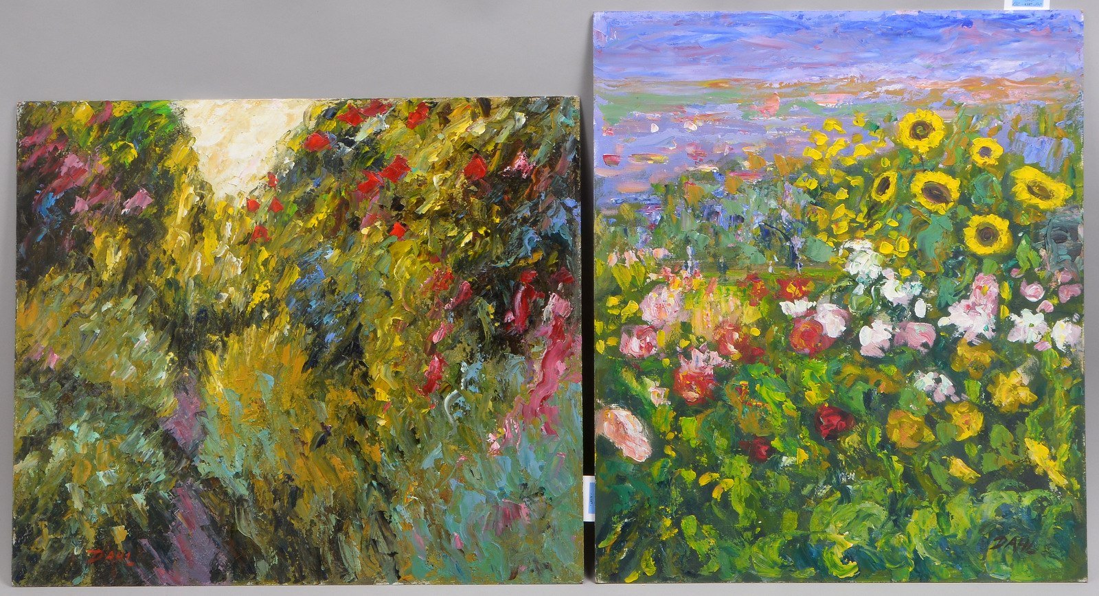 Dahl, 2 Gemälde, 'Blumenwiesen', Öl auf Platte/ungerahmt, sign.; Maße 70 x 80 cm