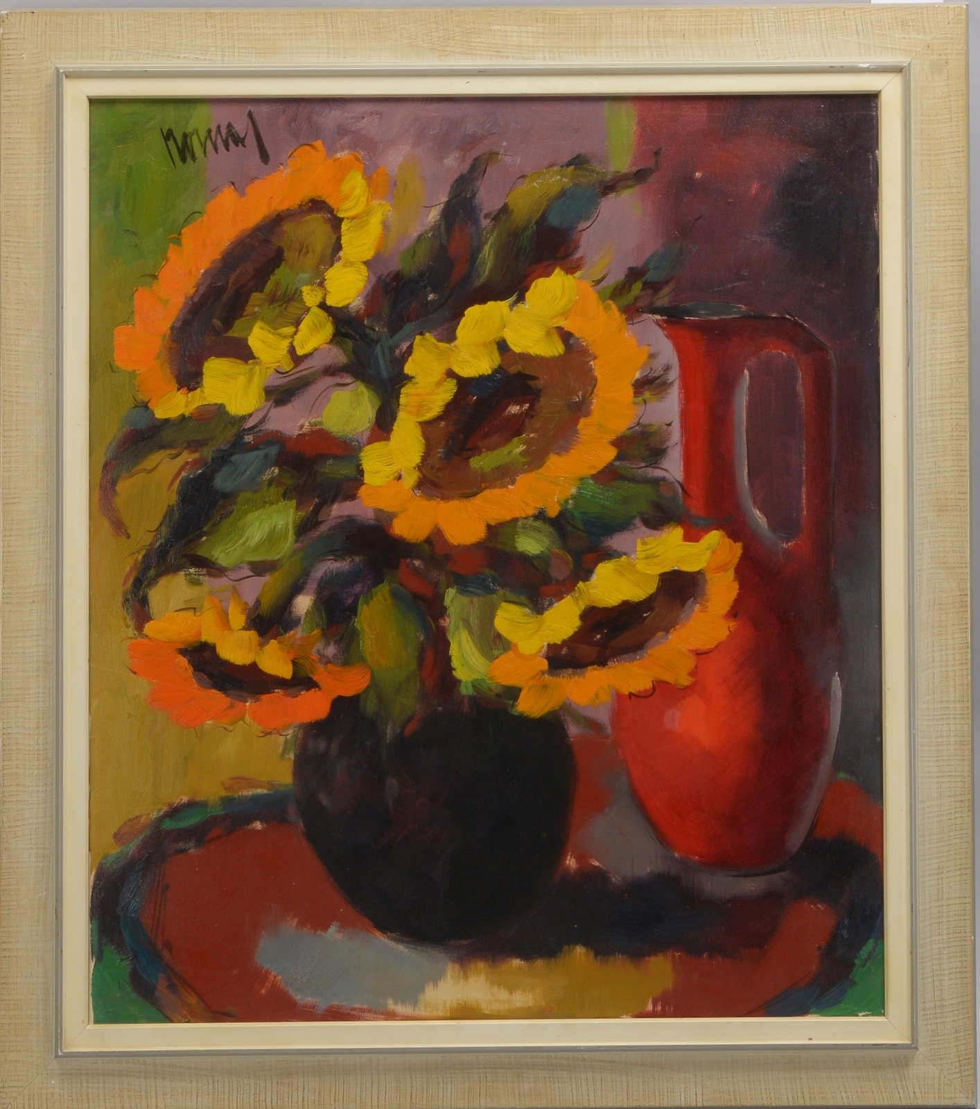 Nowak, Hans, 'Sonnenblumen in Vase', Öl/Lw, oben li. sign.; Bildmaße 70,5 x 60,5 cm