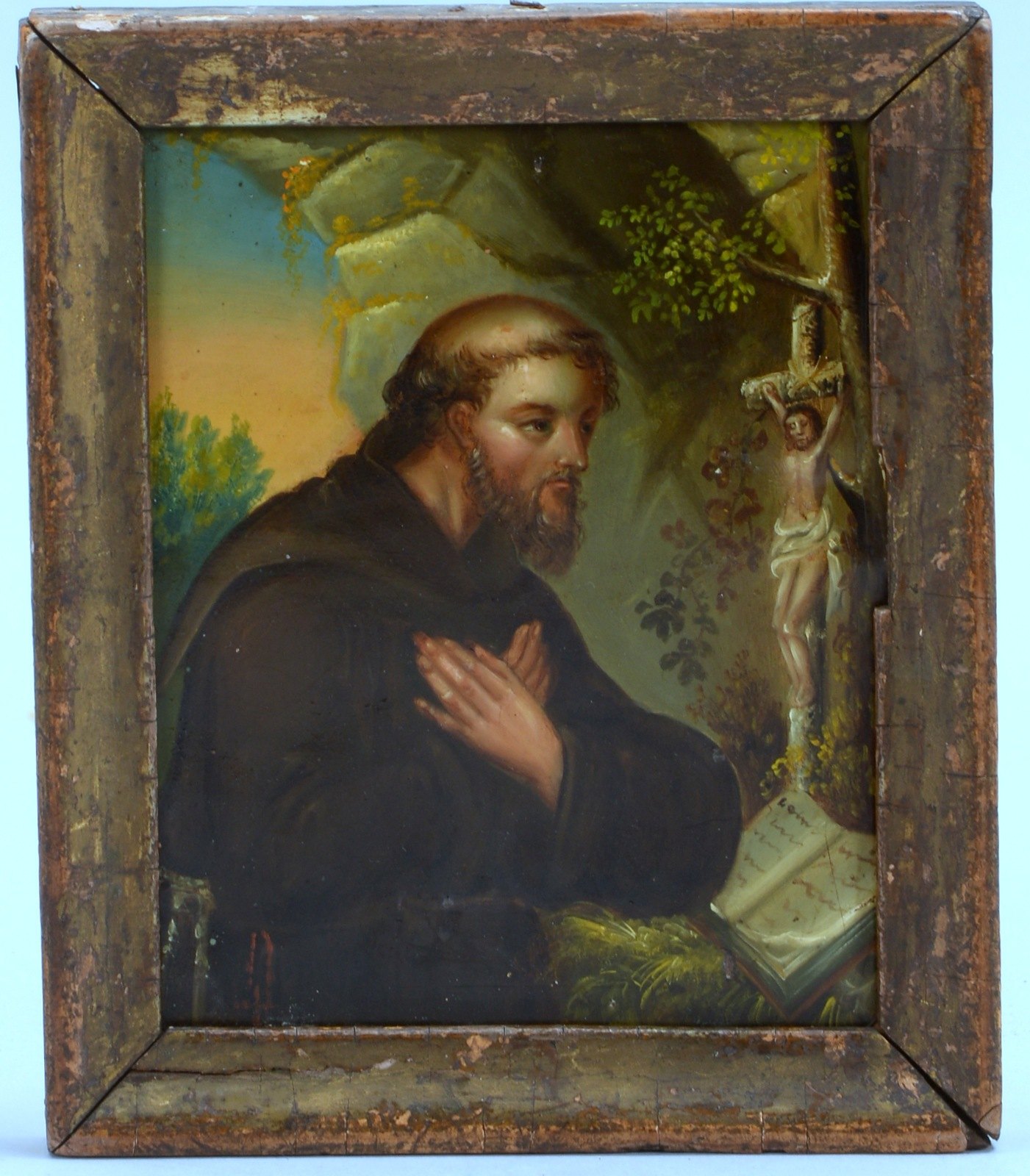 Sakr. Miniaturmalerei (Tschechien, 1863), 'Hl. Frantisek', Öl auf Metalltafel/ger.