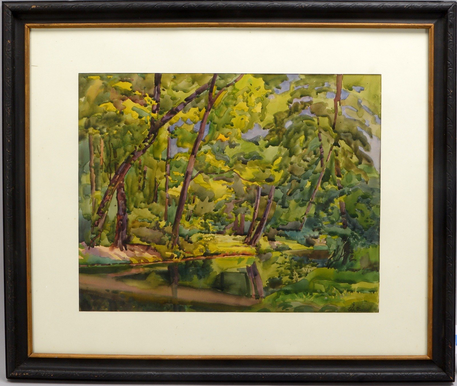 Pirner, Fritz, 'Sonnige Waldlandschaft mit Bachlauf', Aquarell, unten re. sign.