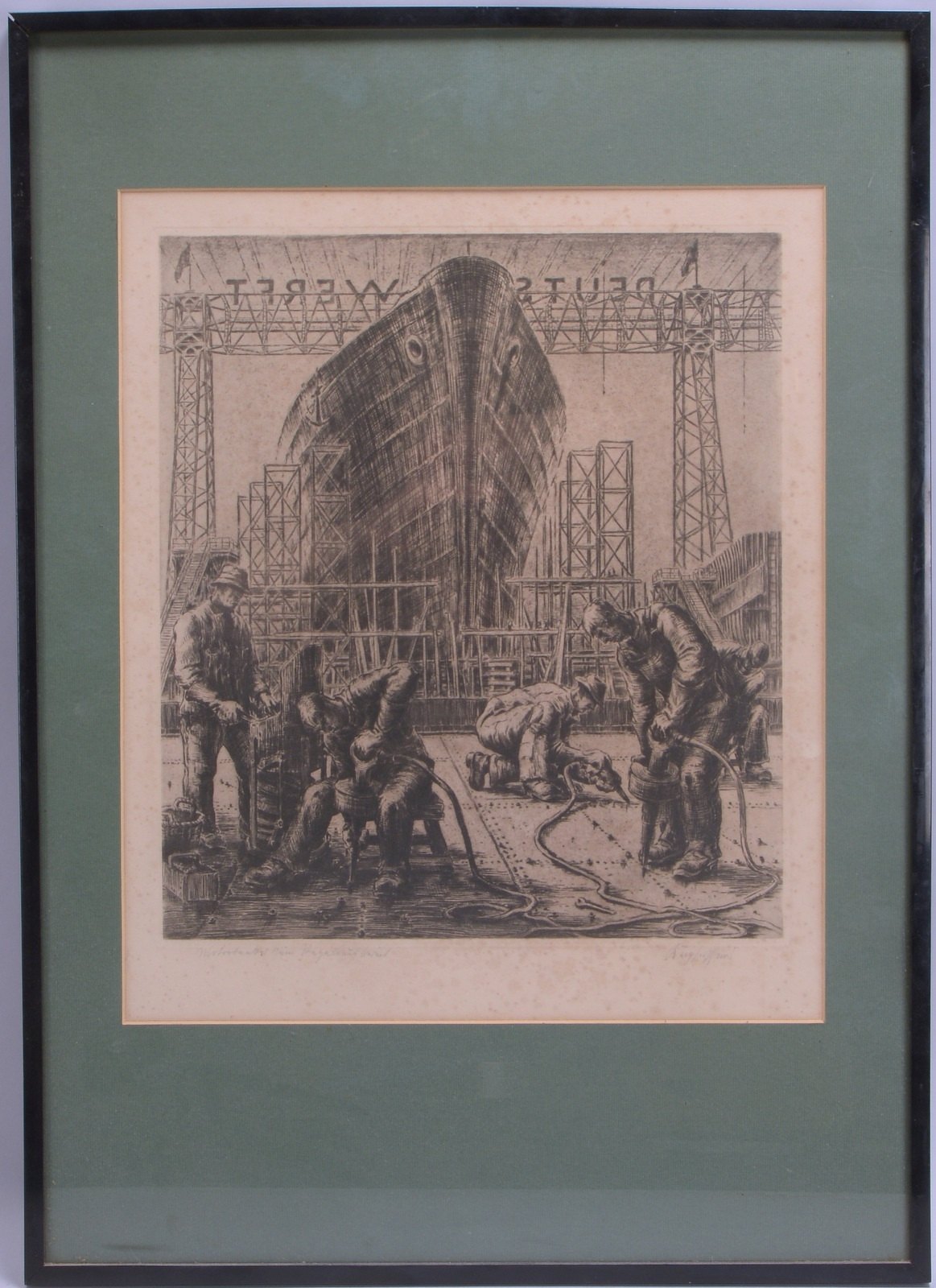 Radierung, 'Deutsche Werft', unles. bleisign./betitelt ('Stapellauf...'), hinter Glas