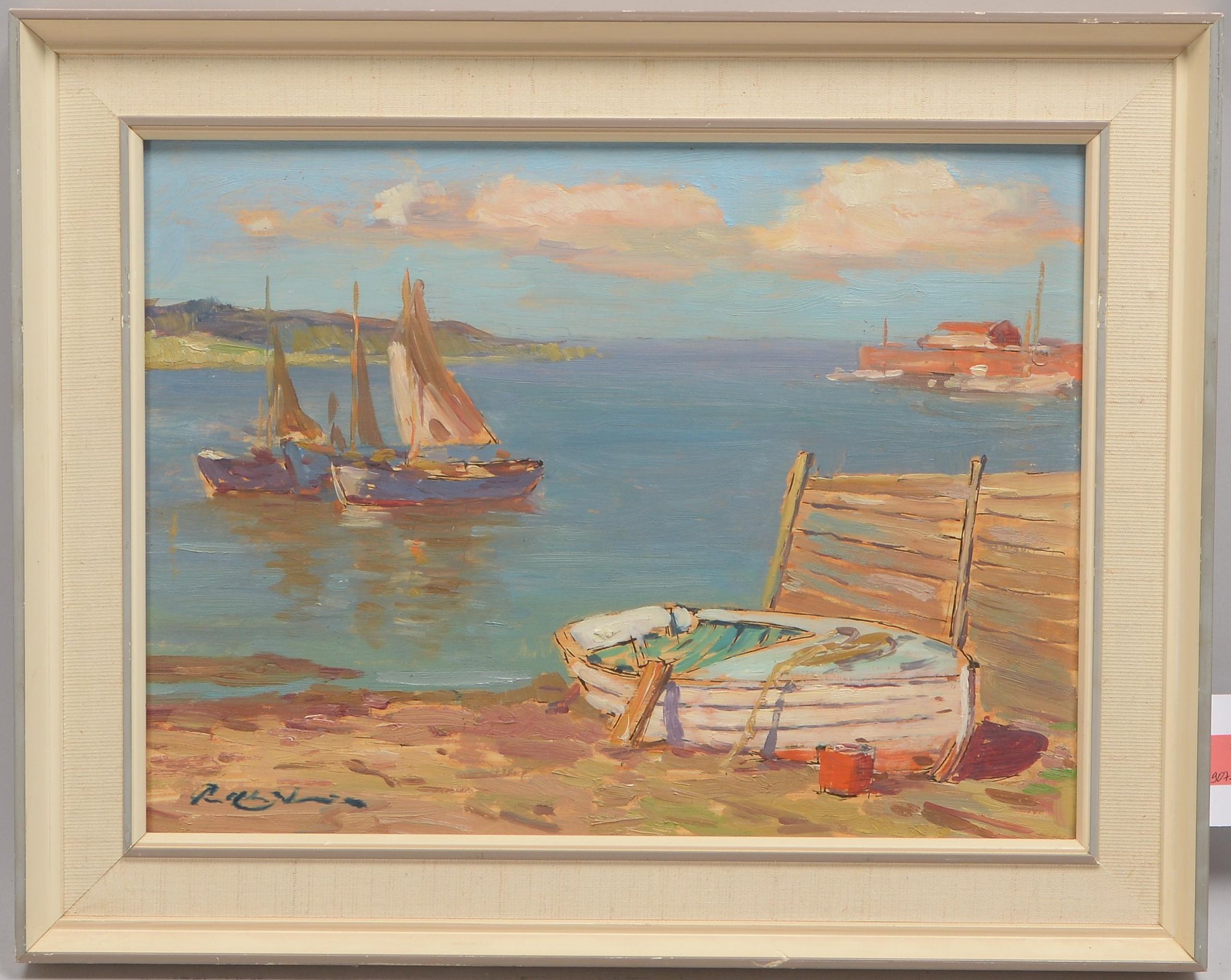 Wilke, Paul Ernst (1894 - 1972, Bremerhaven), 'Bote in Gilleleje', Öl auf Hartfaser/gerahmt
