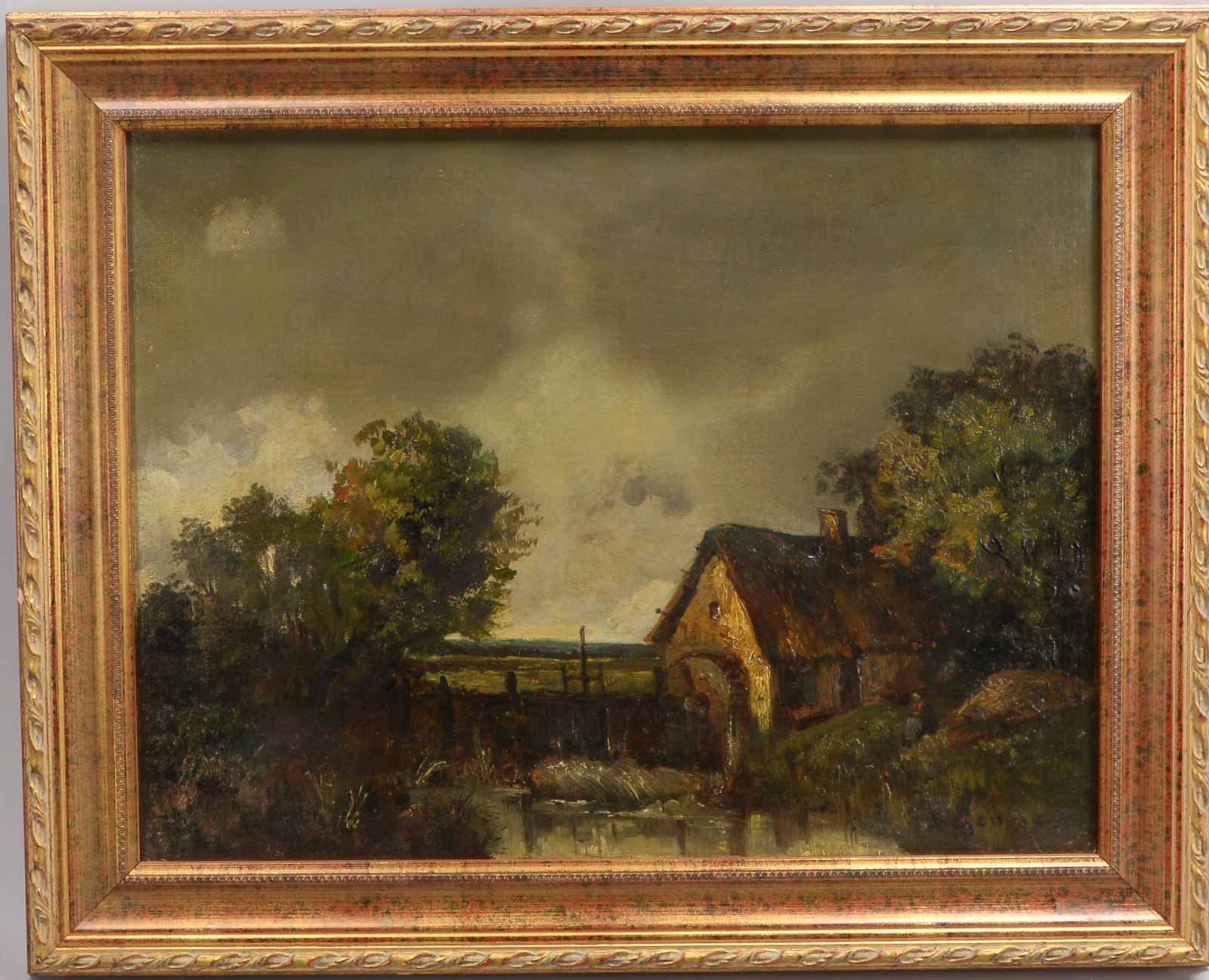 Lejeune, Theodor Michel, 'Bäuerin am Mühlbach', Öl/Lw, unten re. signiert