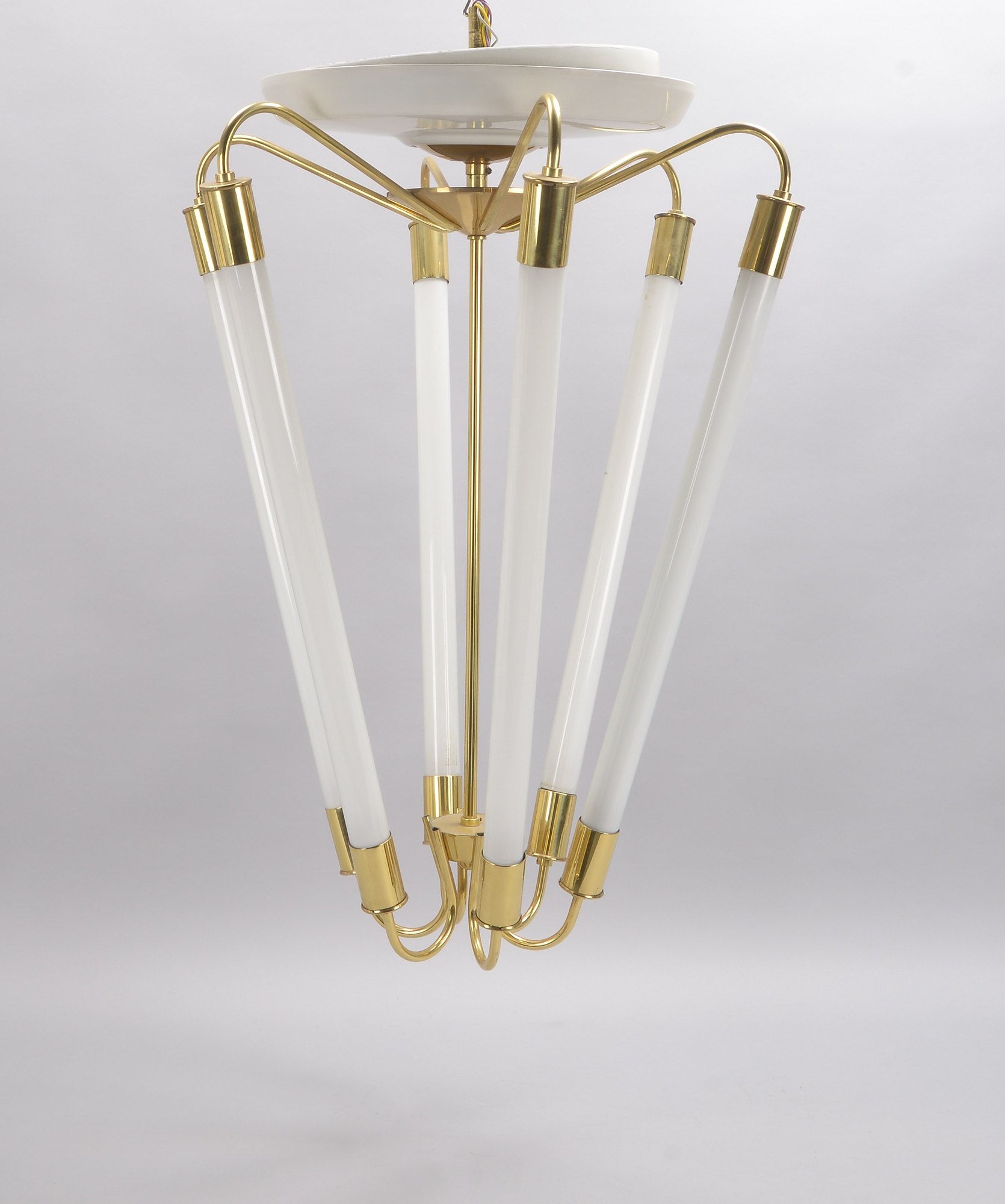Deckenlampe (Art déco, 1950er Jahre), 6x Leuchtstoffröhren/Messing