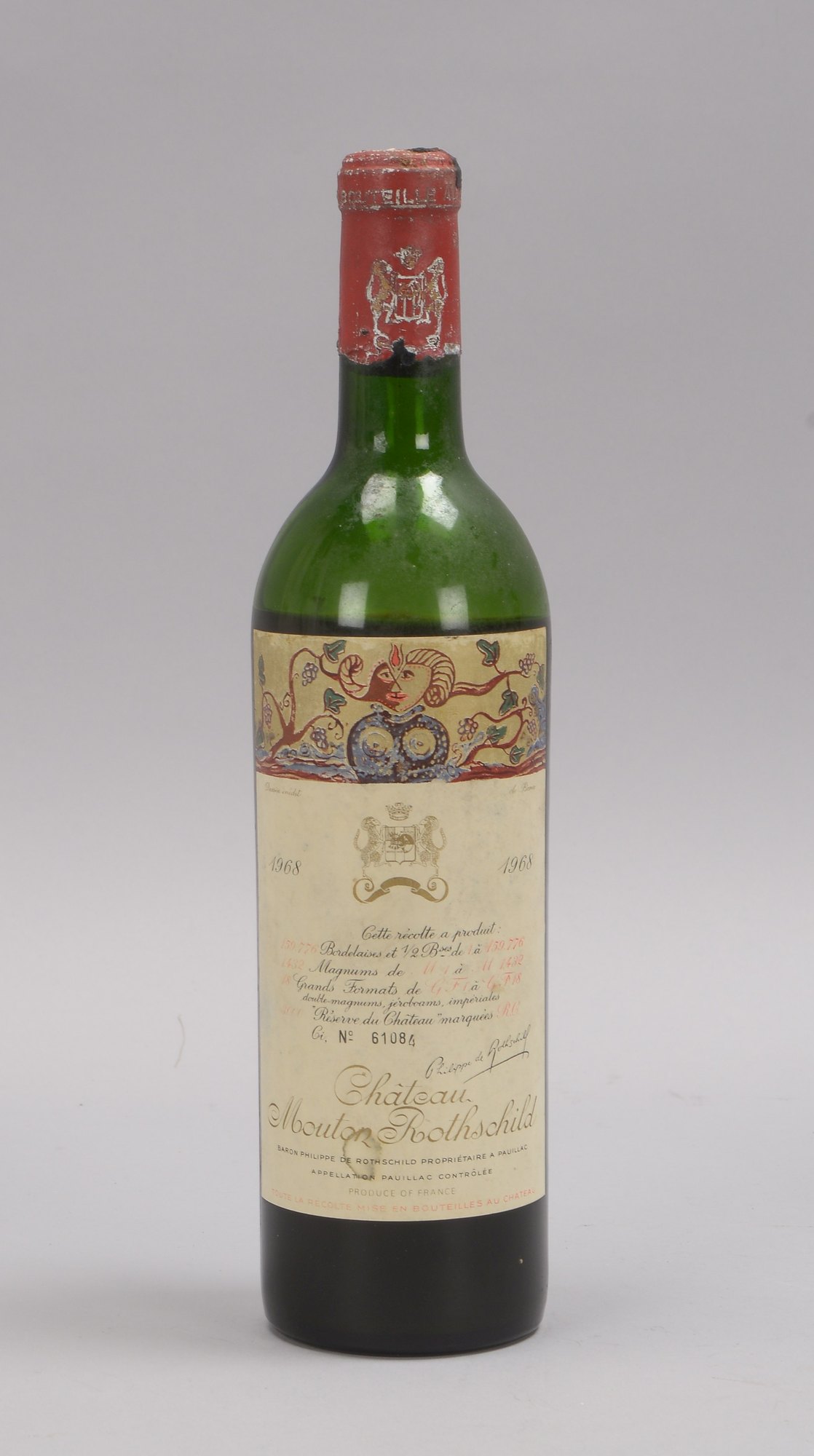 Sammler-Rotwein: Château Mouton Rothschild, 1968, 0,75 l, Füllstand 'Below Shoulder'