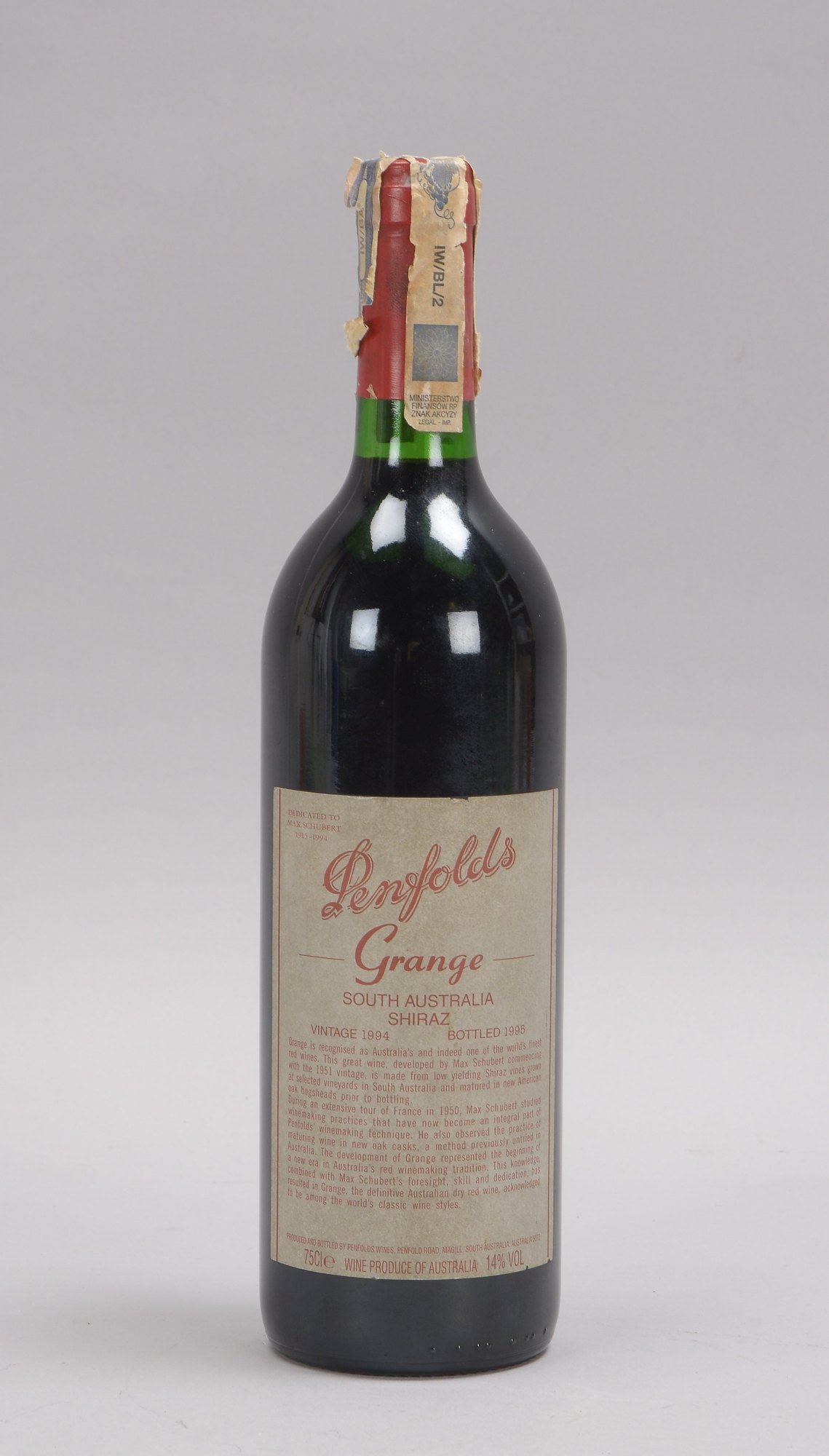 Penfolds Grange (South Australia), Vintage Shiraz, 1994, Flasche 0,75 l, Füllstand 'Top Shoulder'