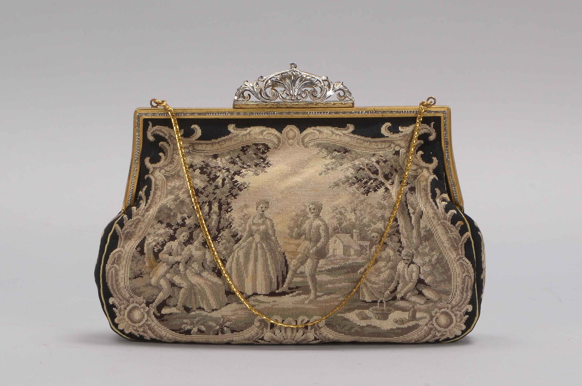 Jolles/Österreich, Vintage-Theatertasche, mit Petit Point-Stickerei