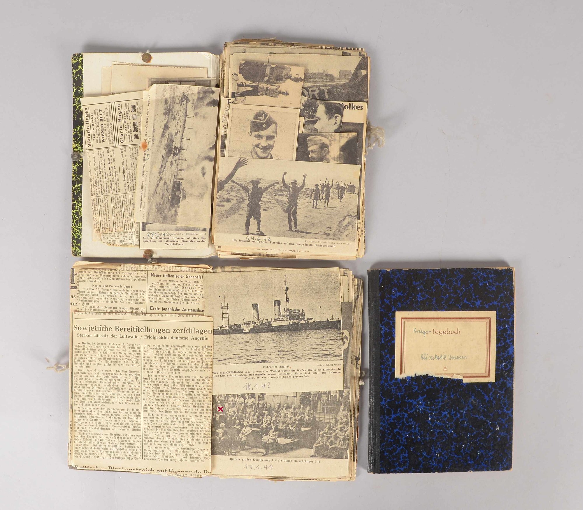 Kleines Militaria-Sammlerkonvolut: 3 Kriegstagebücher/versch. Ausführungen