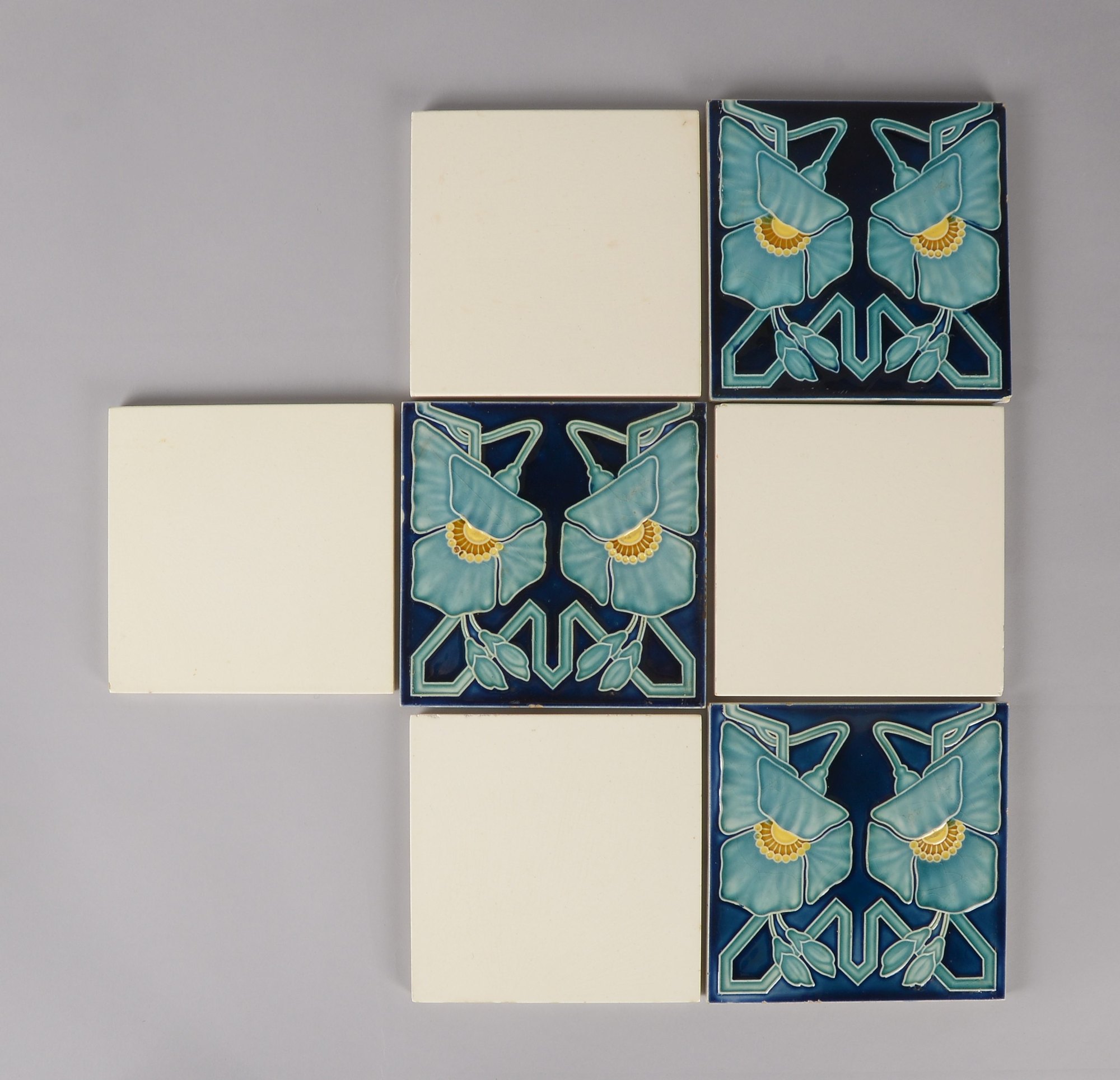 Villeroy & Boch, Fliesenbild (Jugendstil): 3x Motivfliesen/4x in Weiß