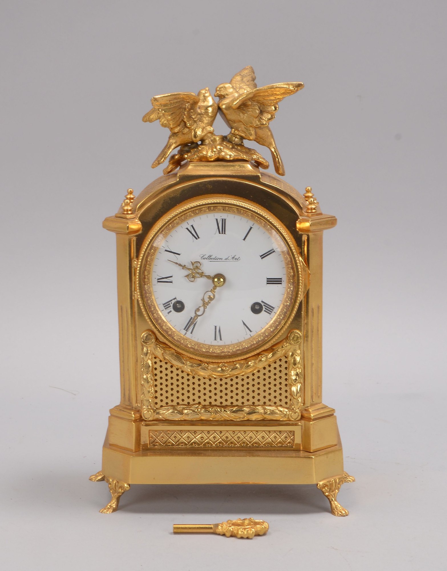 Tischuhr, 'Collection d'Art', Bronze-Gehäuse/vergoldet, Schlüsselaufzug
