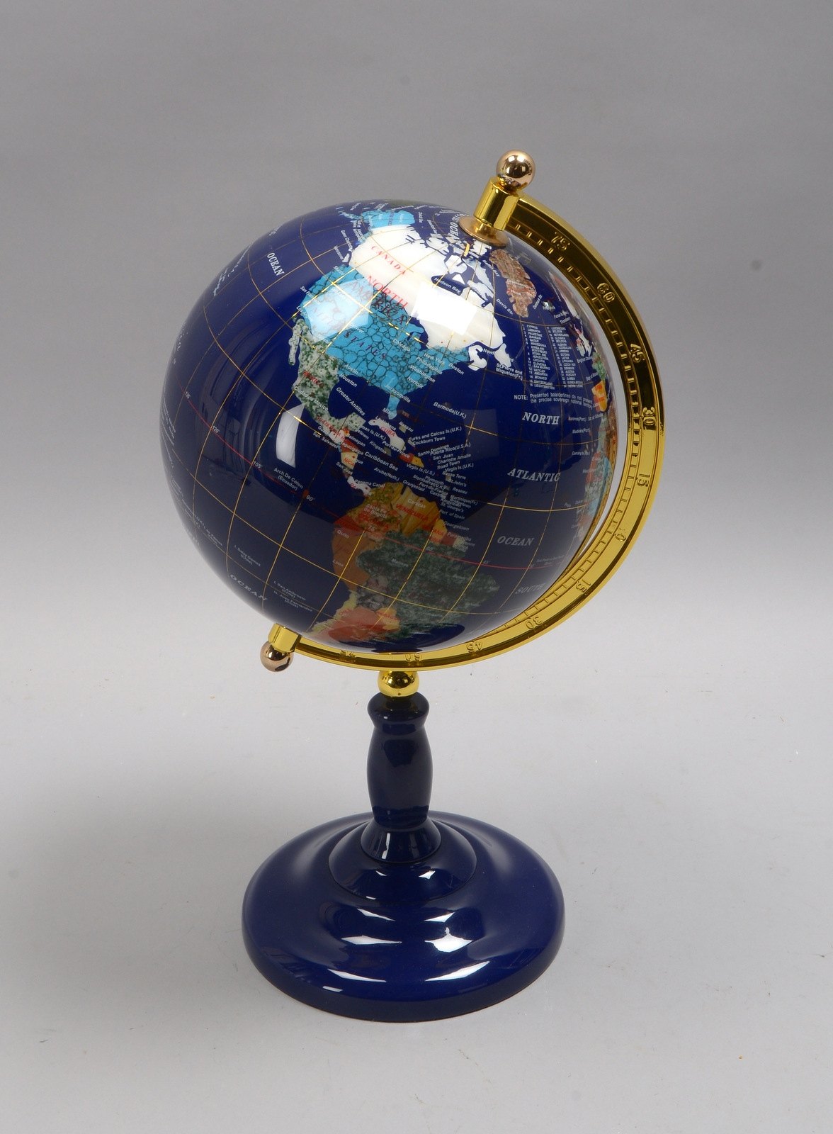 Tischglobus, Lapislazuli/div. Halbedelsteine, Fassung 23 kt vergoldet