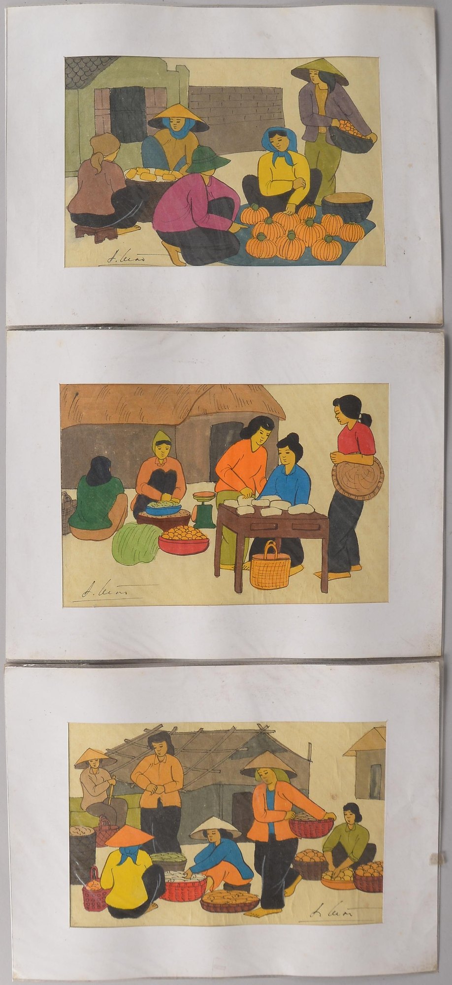 Luan, Dang (Vietnam), 'Marktszenen', Aquarell/Papier, signiert, ungerahmt