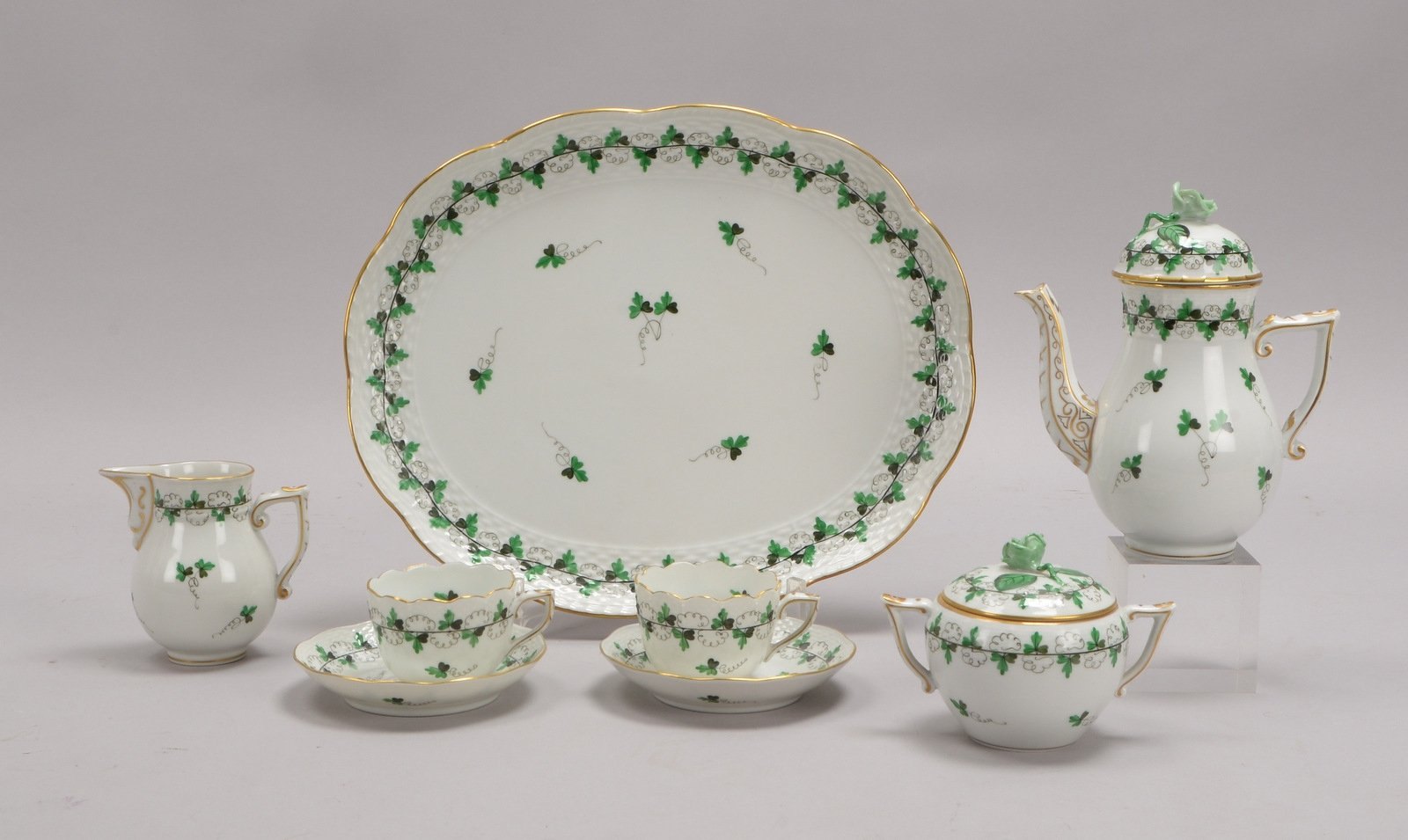 Herend, Tête-à-tête (Déjeuner), 'Weinlaub': Kanne, Zucker/Sahne, 2x Tassen/UT