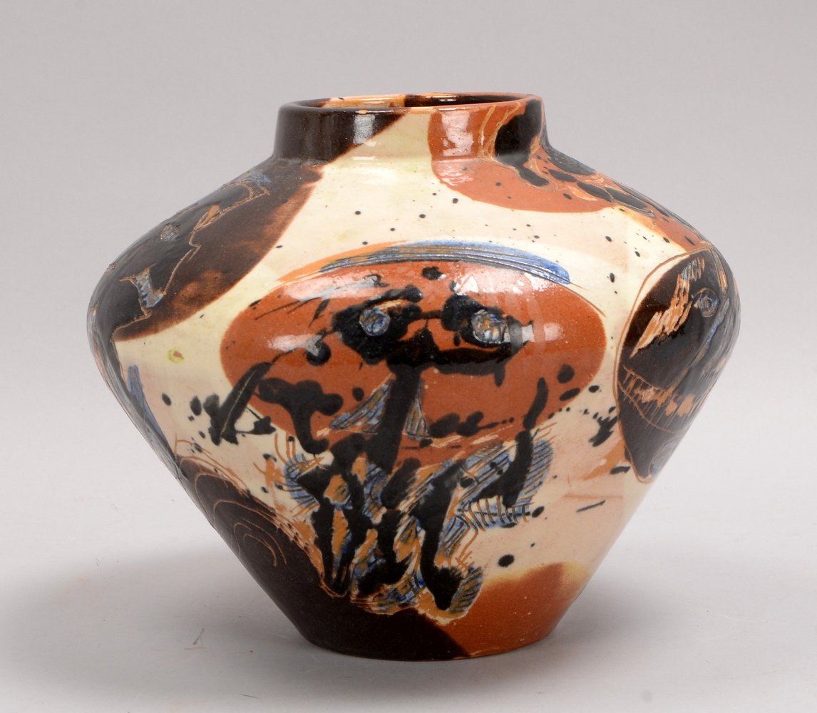 Jans, Knud, Künstler-Keramikvase, polychrom staffiert, im Boden sign./dat.