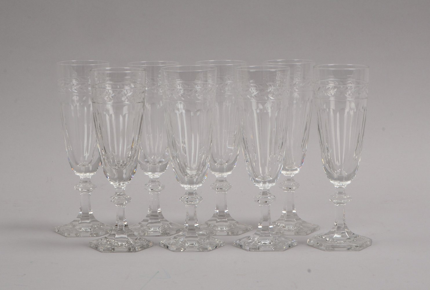 8x Sektgläser, Bleikristall, Art 'Baccarat Harcourt'/'Rohan', Höhe 18,5 cm