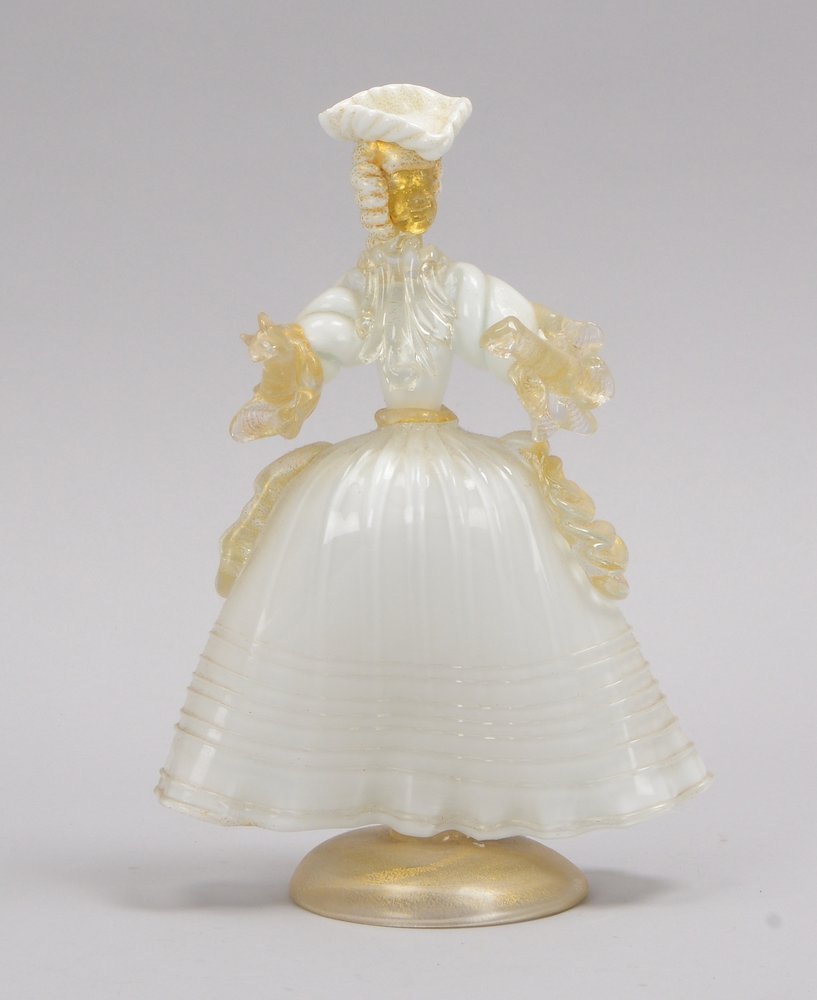 Glasfigur (Murano), 'Tänzerin', Glas mit weißem Unterfang, mit Goldflimmer