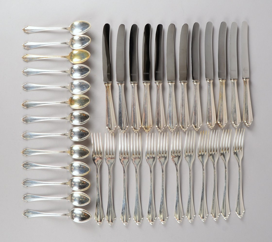BSF, Frühstücksbesteck, 800 Silber, für 12 Pers.: je 12x Messer/Gabeln, 12x Teelöffel