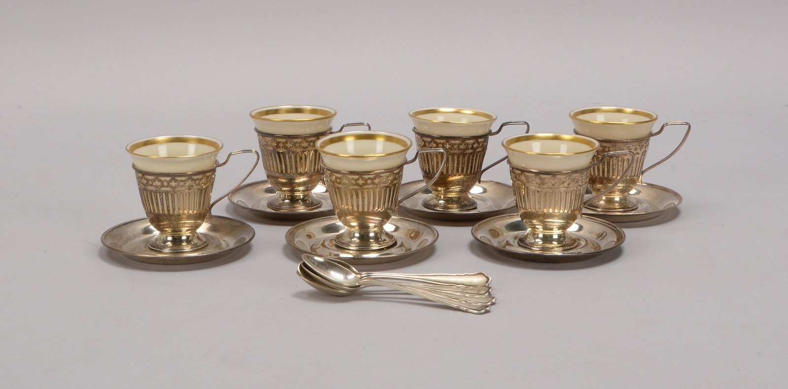Lenox, 6x Mokkatassen mit 6x Sterlingsilber-Halterung/Untertassen; 4x Löffelchen