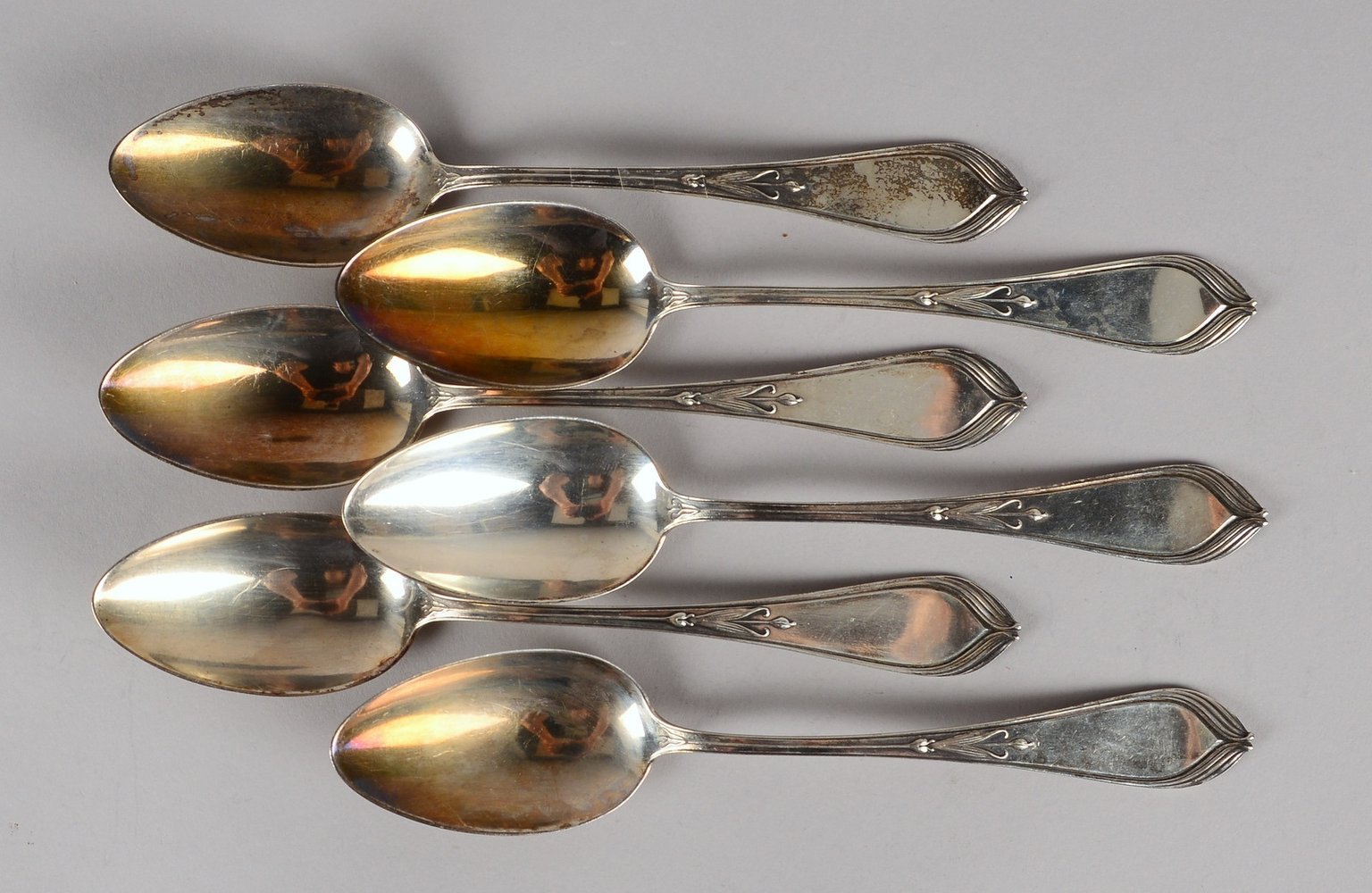 Wilkens, 6x Suppenlöffel (Jugendstil), 800 Silber, 'Bremer Lilie', Entw.: H. Vogeler