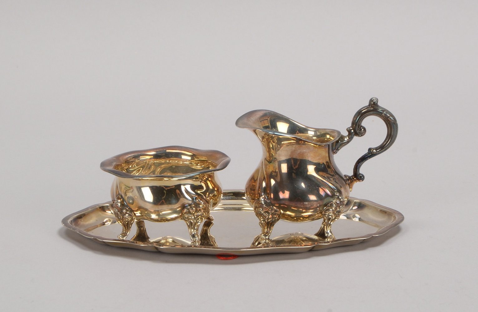 Wilh. Binder, Zucker und Sahne auf Tablett, 925 Sterlingsilber; Gew. 248 g