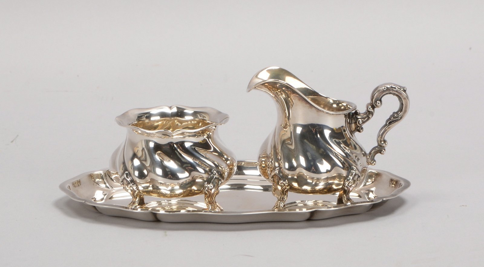 Zucker/Sahne auf Tablett, 925 Sterlingsilber ('Gebr. Deyle'); Gew. 266 g