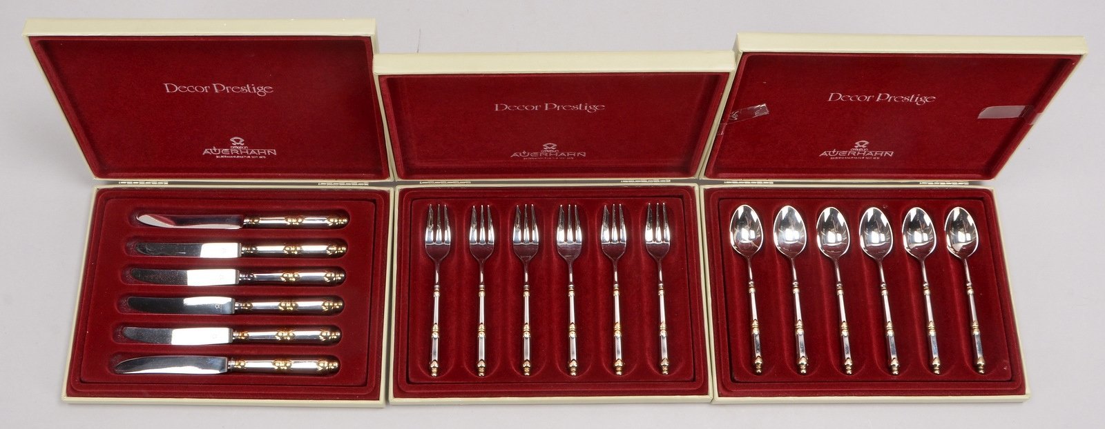 Auerhahn, Dessertbesteck, 90er Auflage/teilvergoldet, Form 'Prestige', 18-tlg.