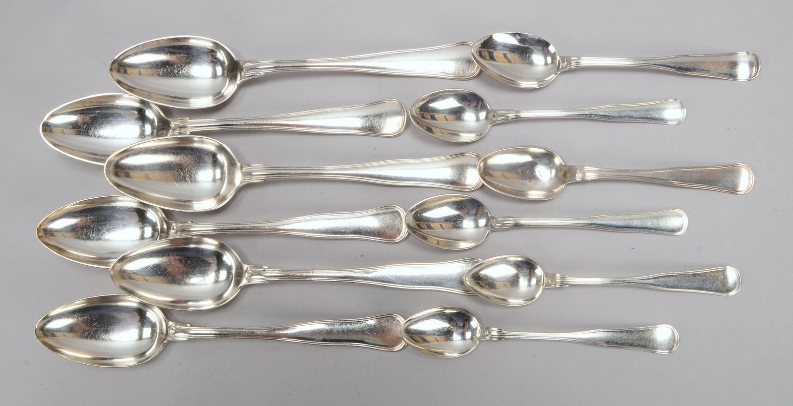 6x Dessertlöffel/kl. Suppenlöffel, und 6x Teelöffel, 800 Silber; Gewicht zus. 349