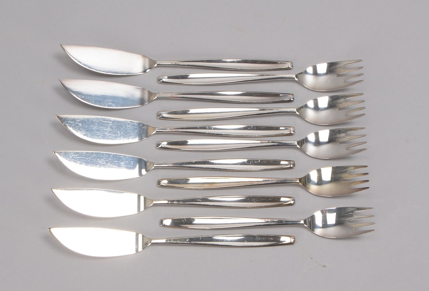 BSF, Fischbesteck, 800 Silber, für 6 Personen; Gewicht zusammen 535 g