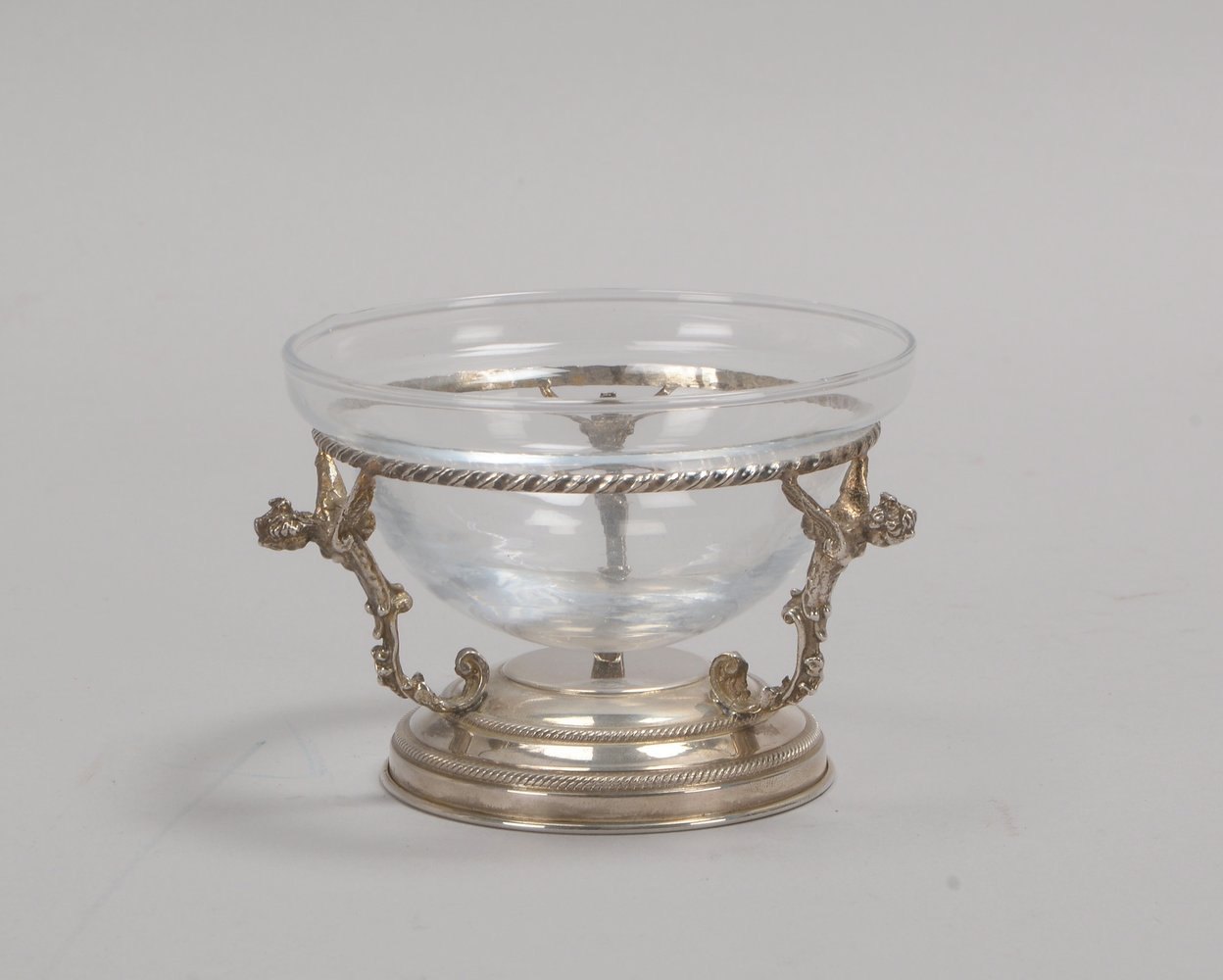 Kaviarschale, 800 Silber, figürl. Silber-Halterung; Höhe 8 cm, Schale Ø 11 cm