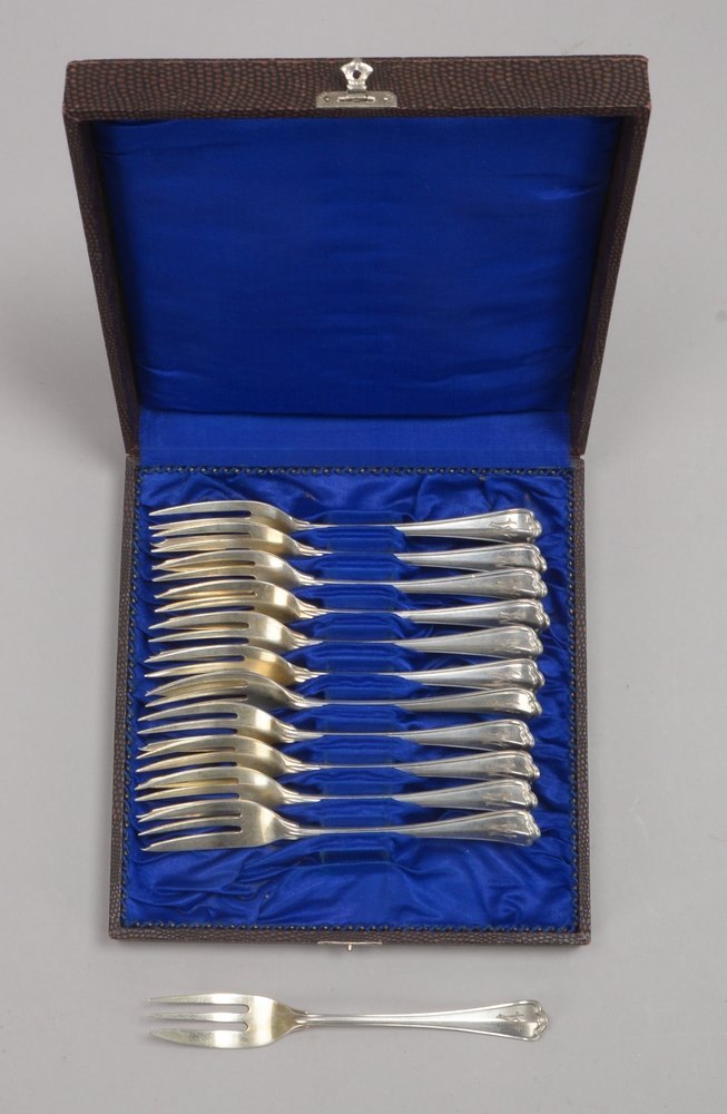 Satz Kuchengabeln, 800 Silber, 12 Stück; Gesamtgewicht 318 g