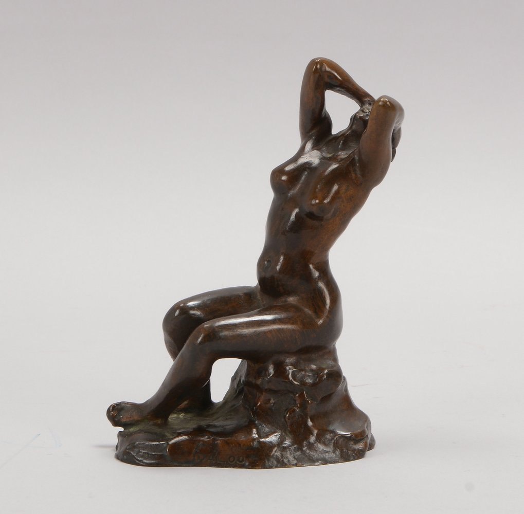Dalou, Aimé-Jules, Bronzeskulptur, 'Verzweifelt', im Sockel sign.; Höhe 19 cm