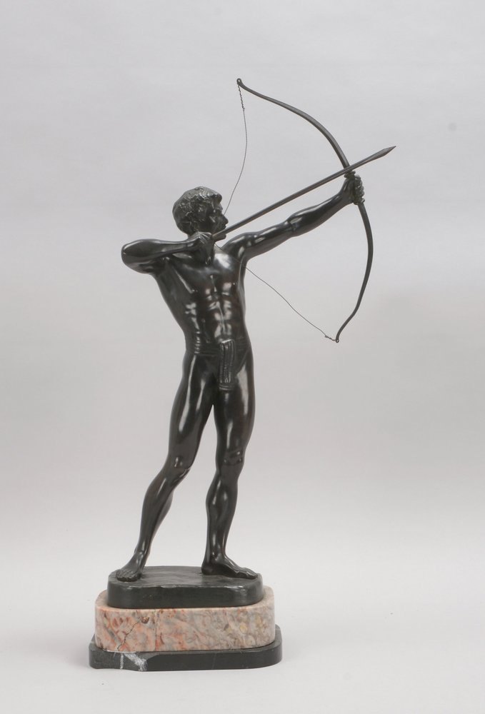 Schmotz, Rudolf, Bronzefigur, 'Der Bogenschütze', fast schwarz patin., sign.
