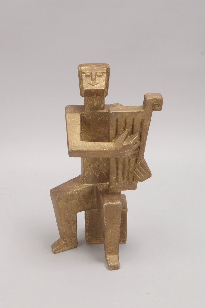 Görsch, Helmut, Gips-/Polyresin-Skulptur, 'Orpheus', Figur vergoldet; Höhe 31 cm