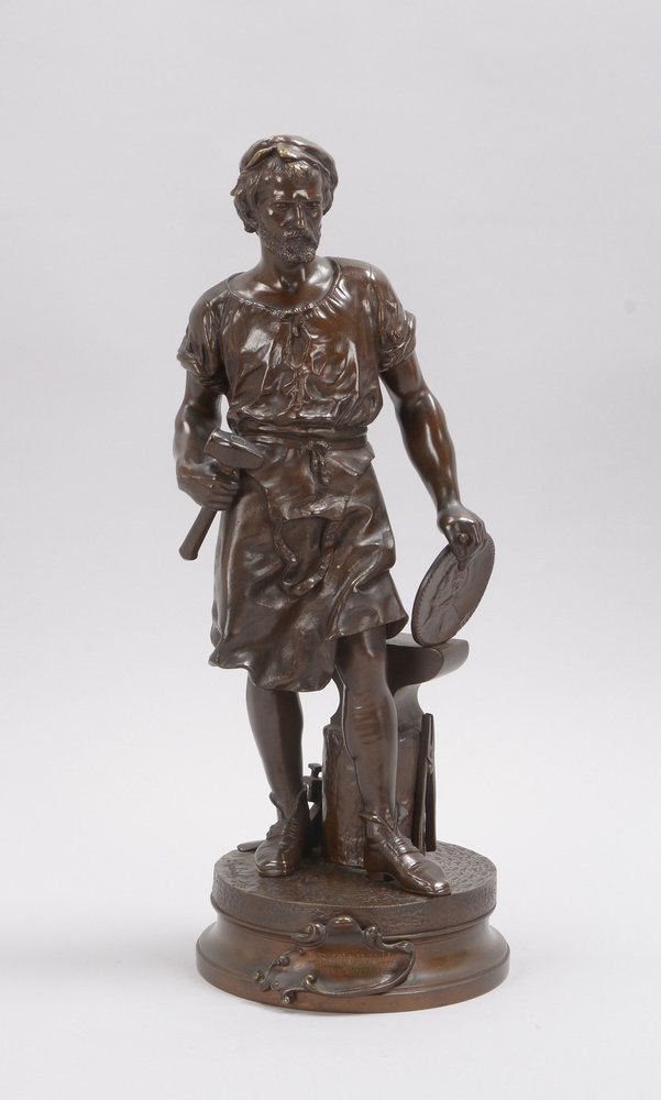 Duchoisel, Bronzeskulptur, 'Le Travail' - Schmied mit Amboss, sign., Gießerstempel
