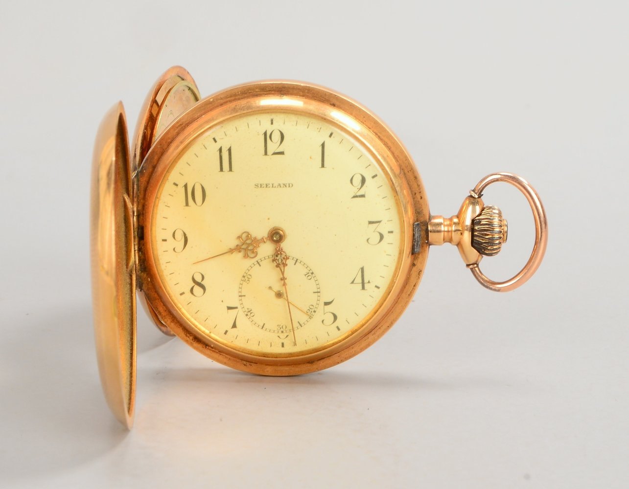 Herrentaschenuhr, 'Seeland Watch Co. S.A.', Sprungdeckel, 3 Deckel 585 Gold