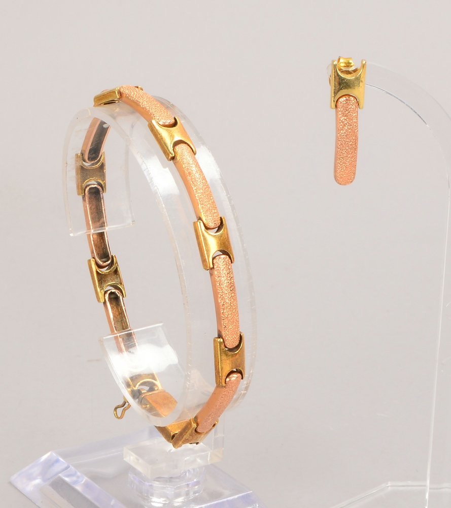 Armband, 585 GG/RG (gepr.), mit Steckschließe, dazu einzelner Ohrstecker