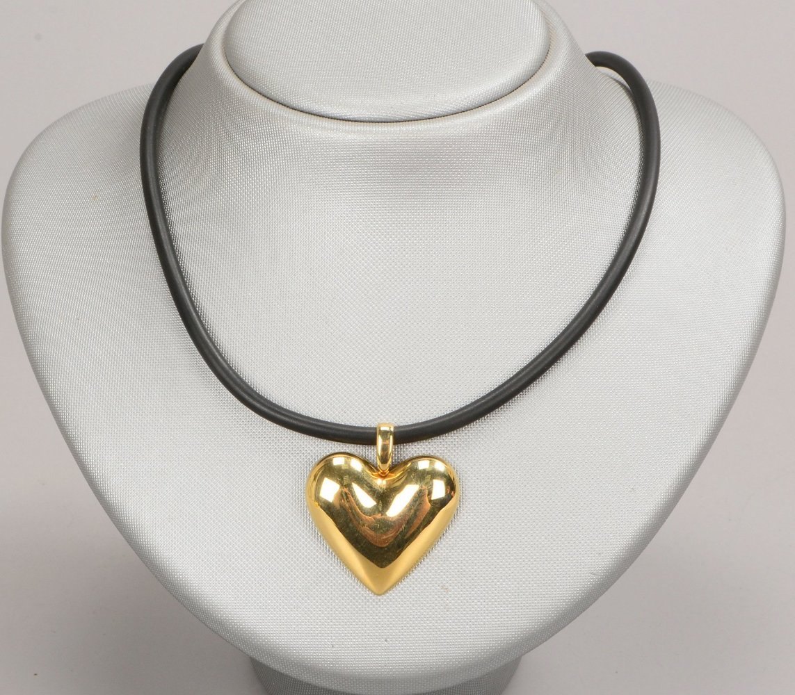 Collier, figürl. 585 GG-Anhänger, 'Herz', an Kautschukband/585 GG-Schließe
