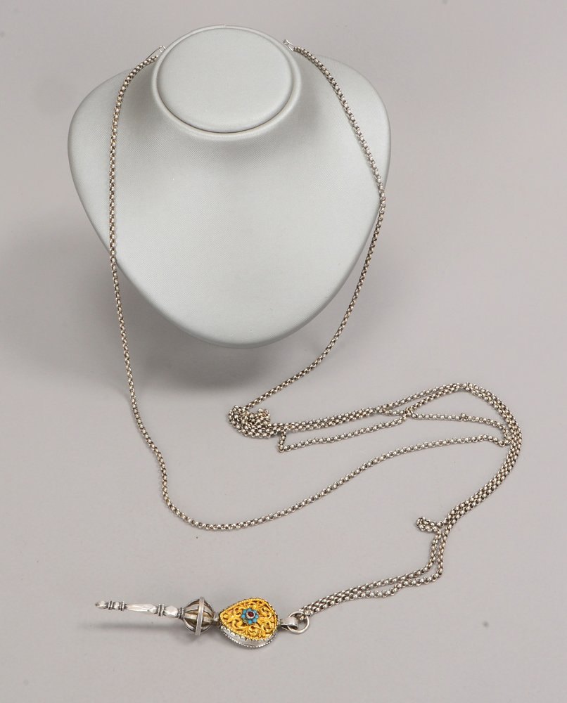 Miederschmuck, Silber, Stecker an Geschnür/Erbskette; Länge Stecker 10 cm